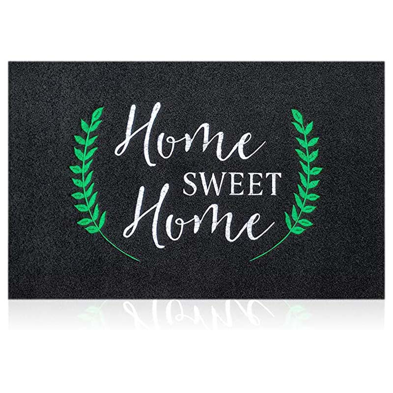 

Black Welcome Mats for Front Door Outdoor Indoor Home Sweet Home Doormat Non Slip Natural Flannel Backing Super Absorb Mud Decor