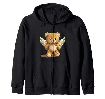 Angel Wings Make This Teddy Bear Very Funny for Adults and Children. Zip Hoodie