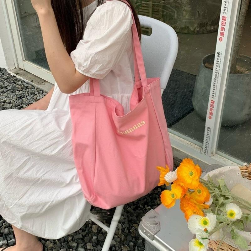 Candy-colored Letter Single-shoulder Canvas Tote Bag