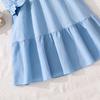 Girl Clothing 2026 Spring Autumn New Fairy Long Sleeve Chic Bow Mid-Length Blue Dress