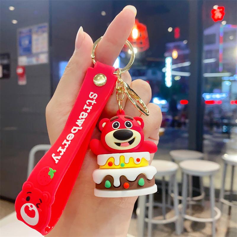 Cute Creative Gluttonous Strawberry Bear Keychain Pendant Car Key Chain Exquisite Bag Pendant Small Gift