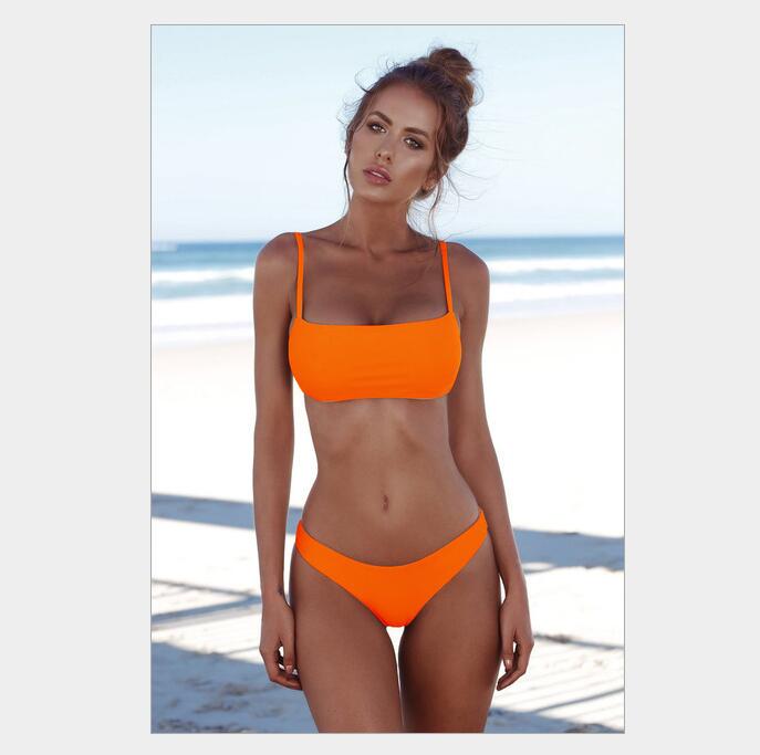 Women Solid Bikini Set Push-up Unpadded Bra Swimsuit Swimwear Triangle Bather Suit