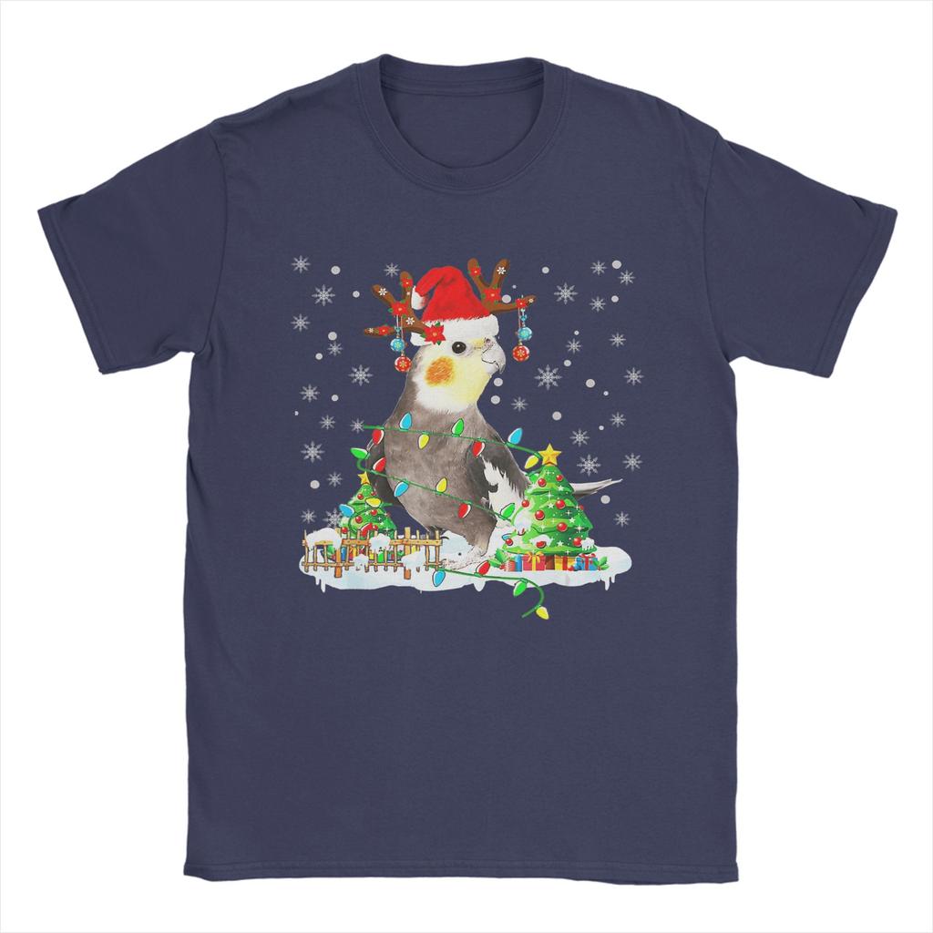Men T Shirt Christmas Cockatiel Lover Santa Cockatiel Christmas Lights T-Shirts Novelty  Summer Tees Streetwear 100% Cotton Tops