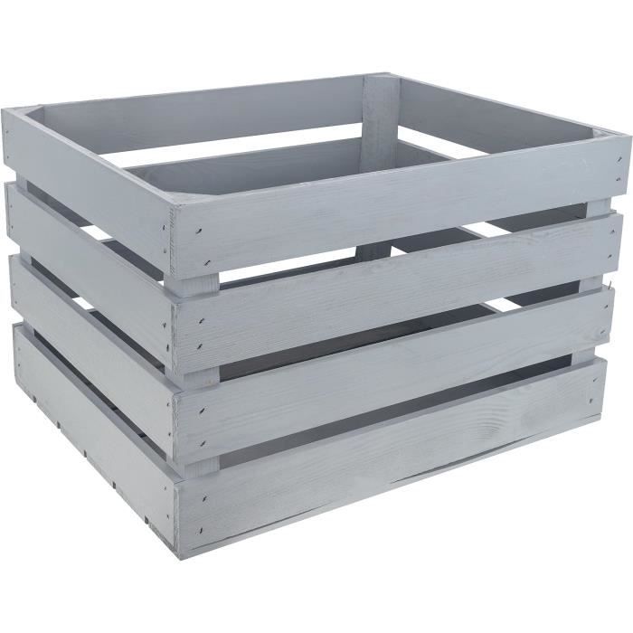 Caisse en Bois Gris - CREATIVE DECO - 50 x 40 x 30 cm - Rangement Bois - Cagette en Bois