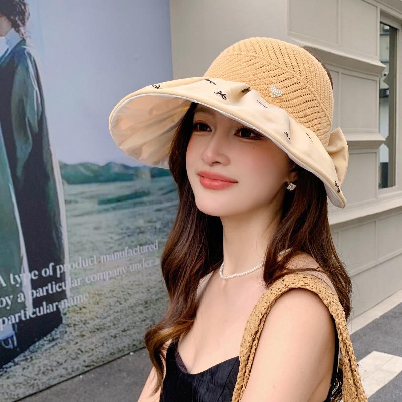 Sun Hat Women's New Sweet Bow Knitted Empty Top Hat Straw Hat Fashion Sun Hat Seaside Vacation Beach Hat