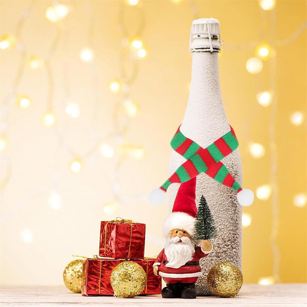 Creative Christmas Wine Bottle Decoration Scarf Wine Bottle Toppers for Party Table Decorations and New Year Gifts