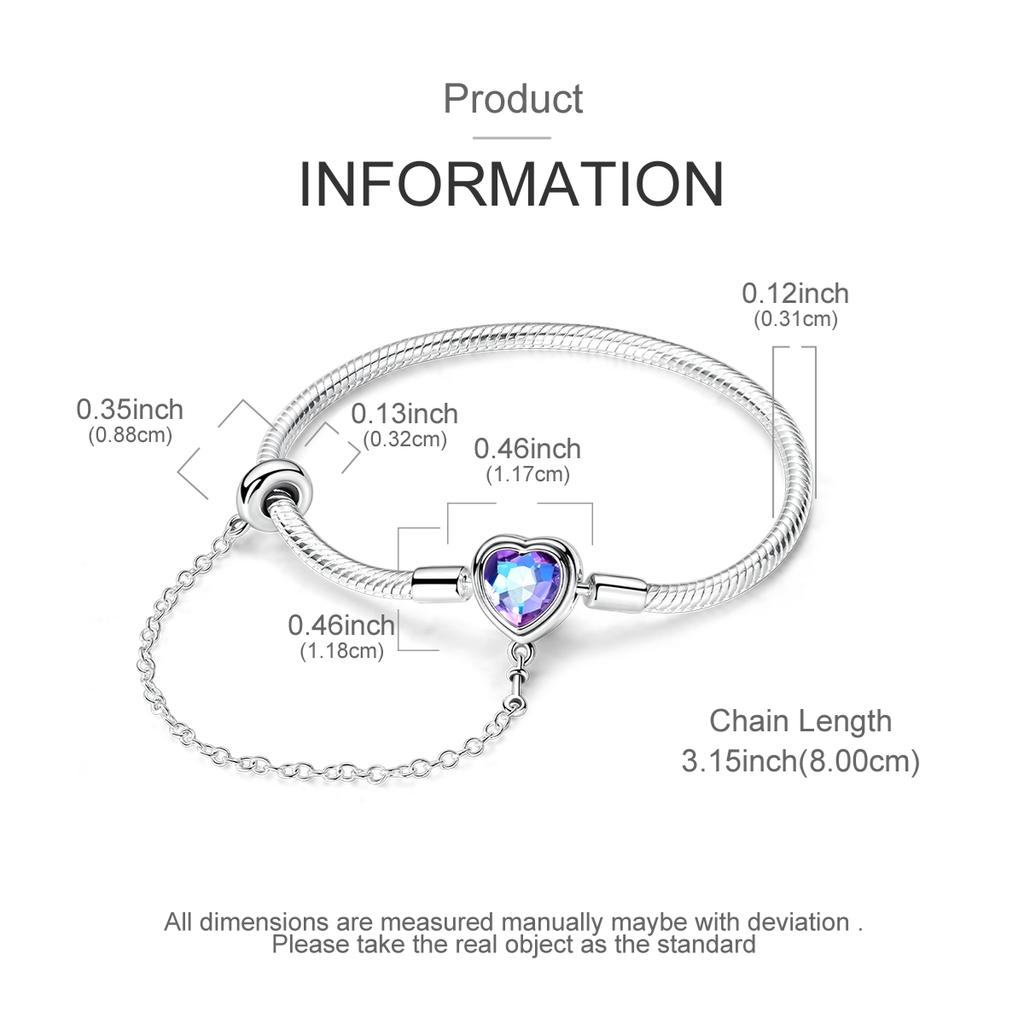 New 925 Silver Blue Purple Love Safety Chain Snake Bone Women's Bracelet Suitable for DIY Jewelry