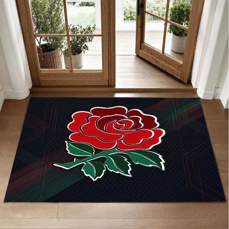 England Rugby Design Crystal Velvet Rug Soft Decorative Mat for Bedroom Entrance