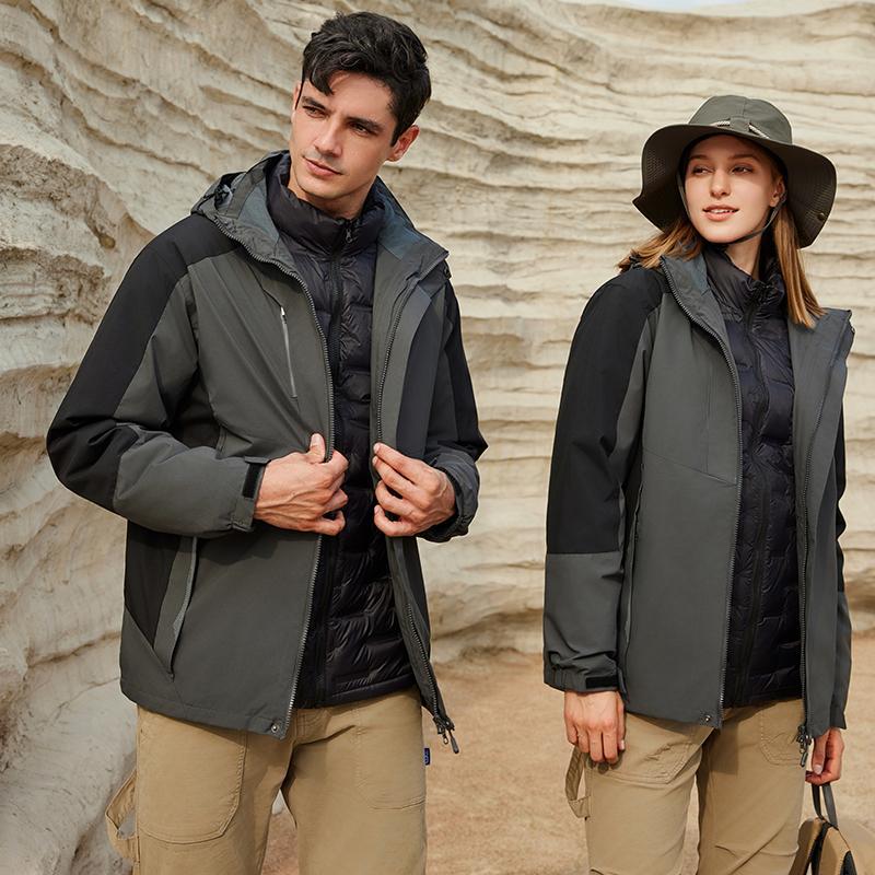 Unisex 3-i-1 Vintervandringsjacka: Vindtät, Varm, Avtagbar med Logobrodyr för Arbetskläder för Utomhusbruk