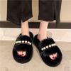 Pearl Mao Mao Slippers Women Wear 2025 Autumn and Winter New Thick Bottom Internet Celebrity Mao Mao Mop Home Indoor Hair Mop Women