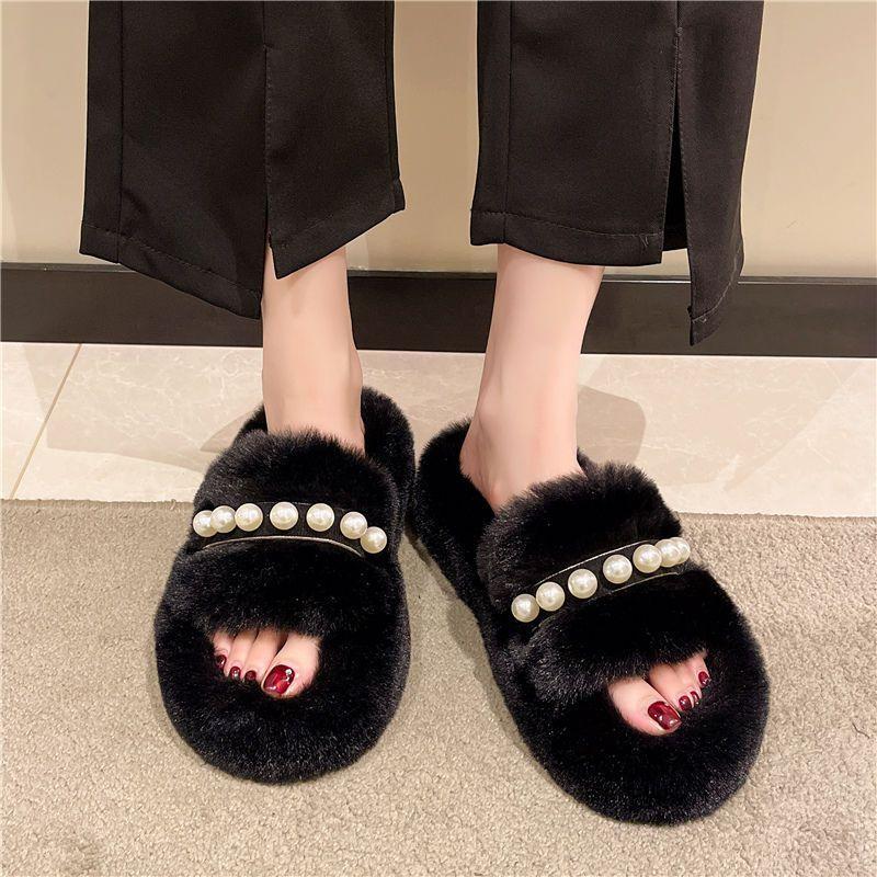 Pearl Mao Mao Slippers Women Wear 2025 Autumn and Winter New Thick Bottom Internet Celebrity Mao Mao Mop Home Indoor Hair Mop Women