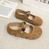 22 years old new single shoes retro round head light mouth metal word belt elegant and beautiful flat Mary Jane single shoes
