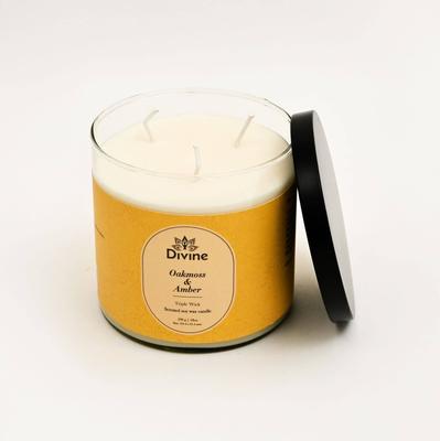 Oahmoss & Amber Triple Wick Glass Candle -Premium Earthy Scented Candle for Home Deccor