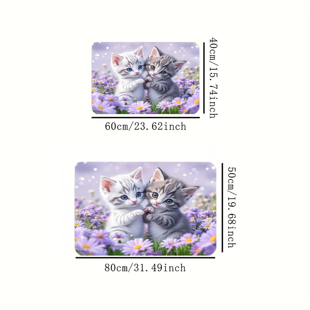 1Pcs Anti Fatigue Kitchen Rugs,  Purple Flower Print Waterproof Non-Slip Thick Cushioned Kitchen Mat Heavy Duty Comfort Standing Mat for Kitchen