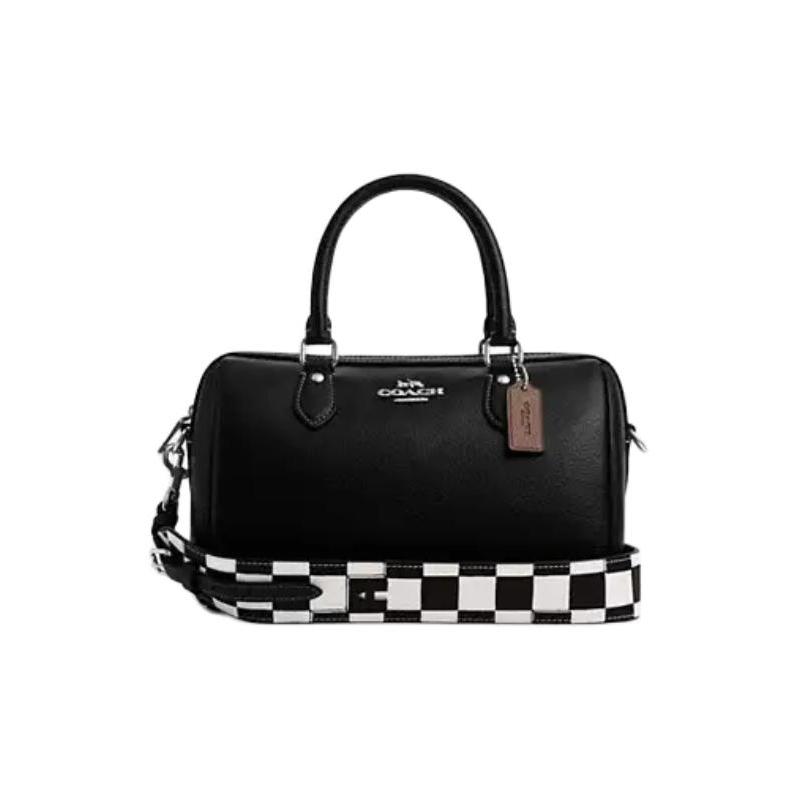 

COACH Rowan 25 checkerboard print design leather and canvas hand-held shoulder crossbody bag medium women s black чорний