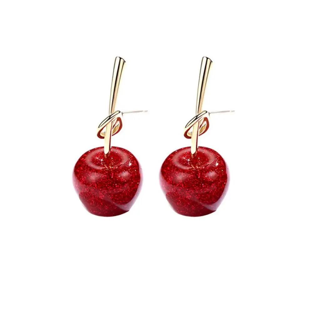 Red Cherry Stud Earrings Women Zircon Sweet Lovely Dangle Earrings Small Fresh Apples Drop Earrings Fruit Earrings