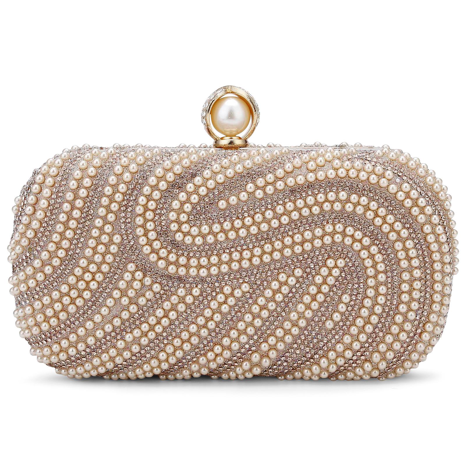 

Pearl Beaded Clutch Purses For Women Wedding Bridal Small Handbag Clutches Shoulder Bags Full Beaded Party Prom Top-Handle Bag шампанського