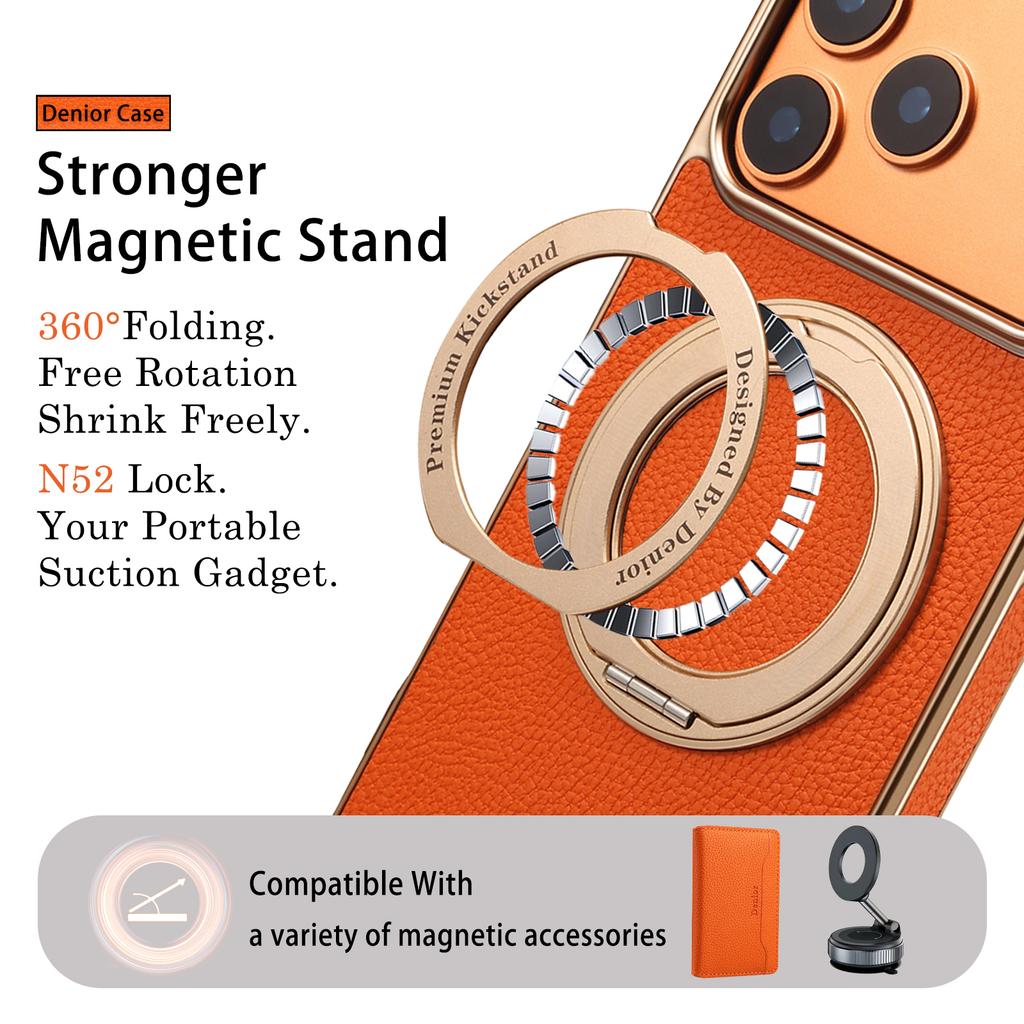 Business Leather Rotating Holder Electroplated Case For iPhone 17 ProMax 16 15 14 13 Pro Stronger Magnetic Shock Proof Cover