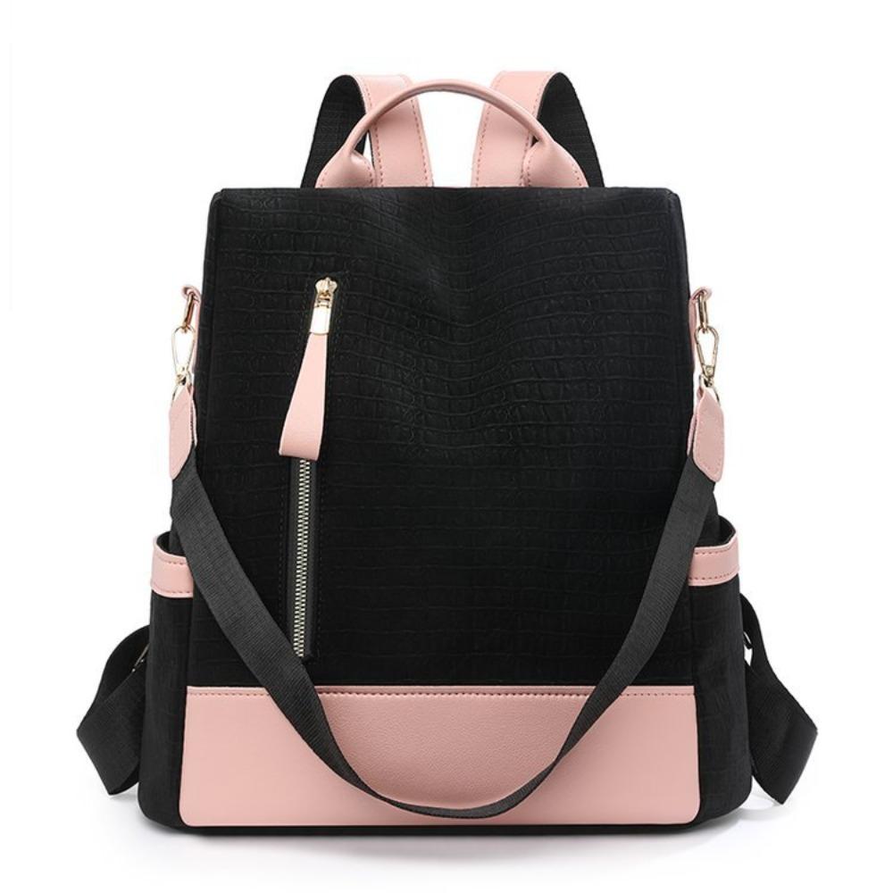 New color matching backpack women's large-capacity simple anti-theft commuter schoolbag PU leather fashionable portable shoulder bag