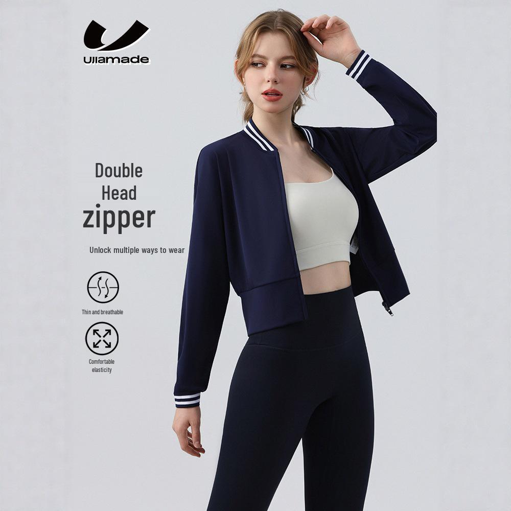

Women s Outdoor Tennis Sportswear: New Color Block Striped Yoga Polo Shirt with Stand Collar Jacket. S