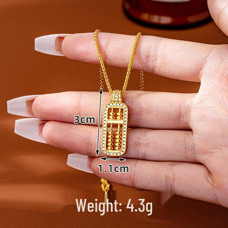 Elegant Vietnamese Sand Gold Abacus Necklace: Simple, Inlaid Diamond Pendant with Long-Lasting Color