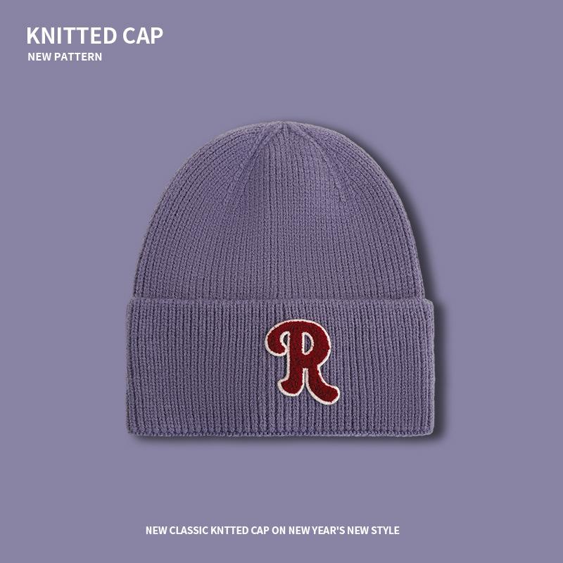 R Buchstabe süß cool vielseitig trendig Strickmütze Herbst und Winter verdickt warm Ohrenschützer Wollärmel Kopf Kältemütze