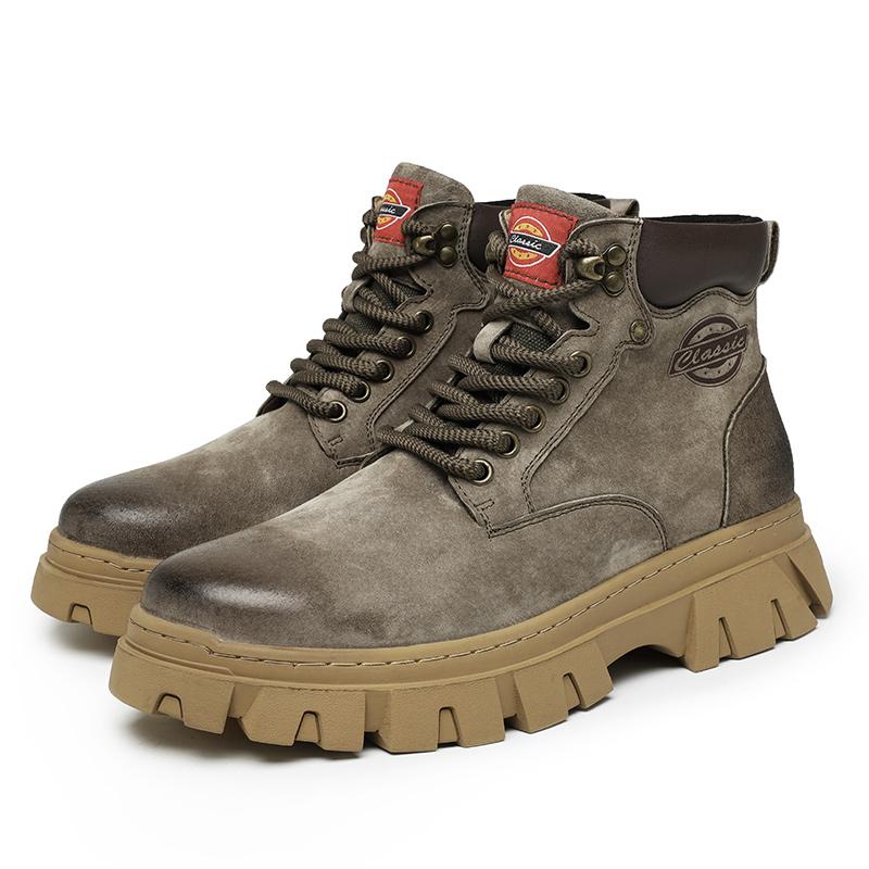 Genuine Leather Male High Quality Men's Low Top Boots Leather for Men Motorcycle Boot Lace-Up Work Outdoor Short Ankle Boots