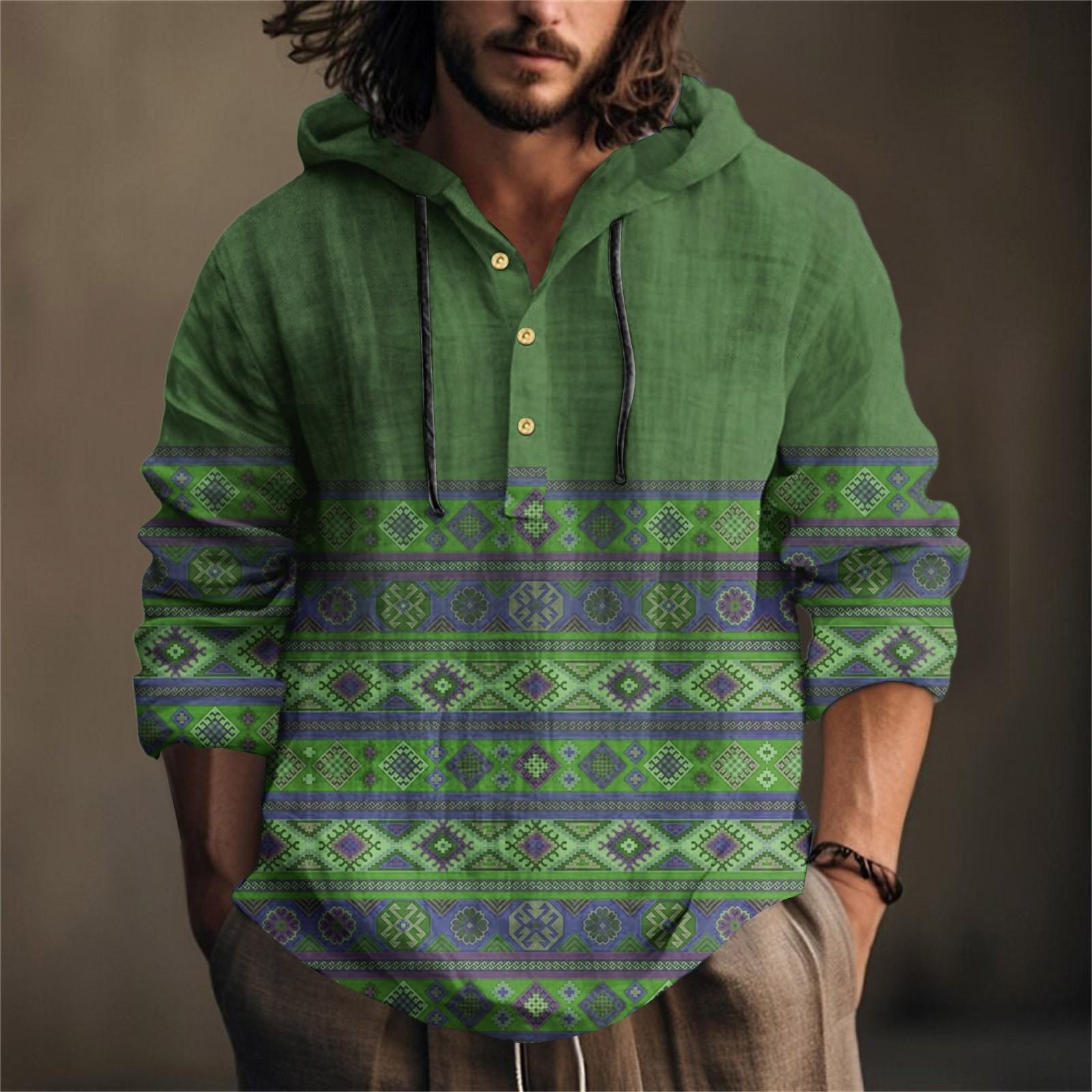 

Мужская хлопково-льняная рубашка с принтом, с капюшоном, с длинным рукавом, с капюшоном, весенне-летняя, повседневная для ежедневной носки XXL