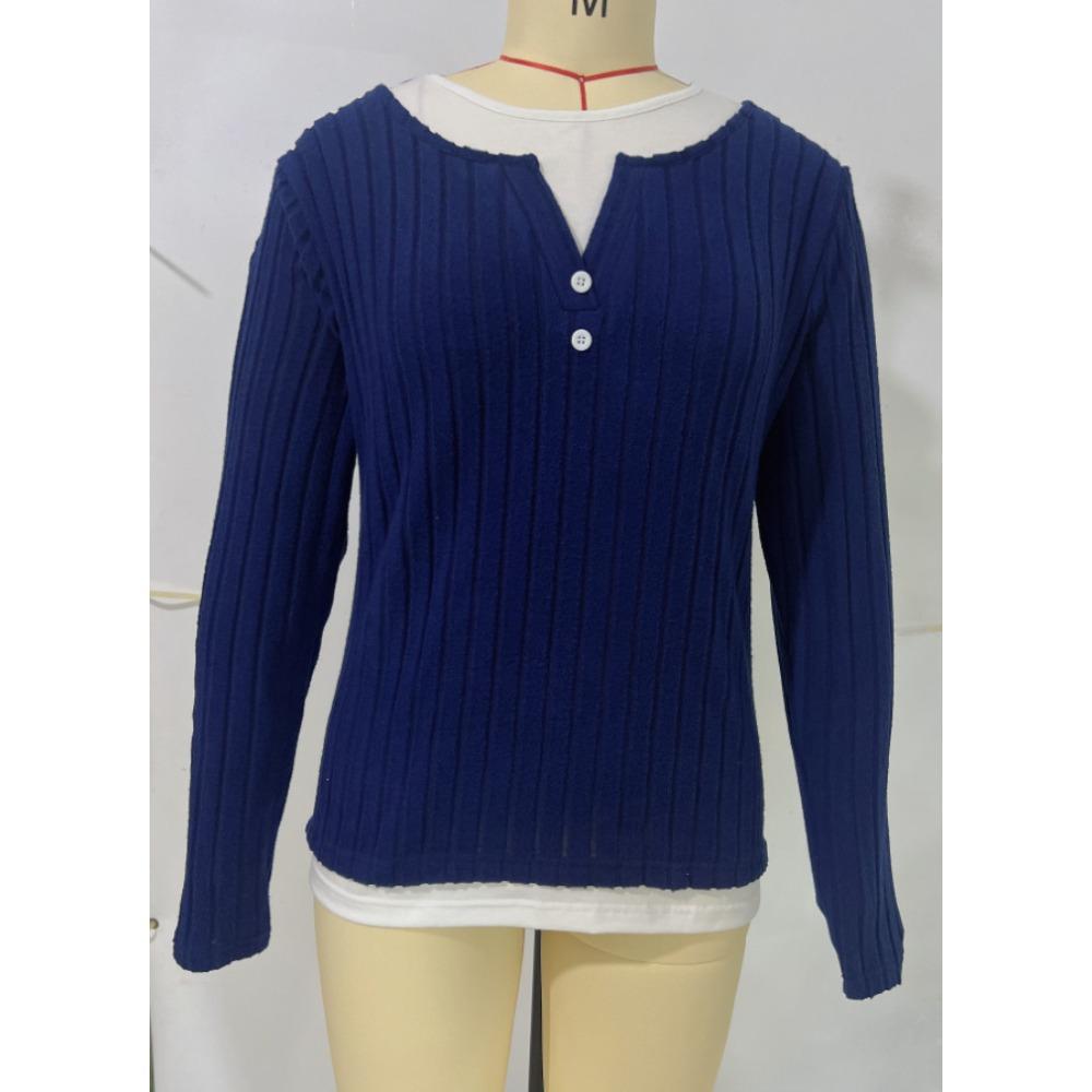 Women's Crew Neck Long Sleeve Regular Fit Casual Ribbed Knit Top Blouse for Daily Wear