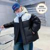 Boys Winter Hooded Down Jacket Color Block Short Thick Warm Windproof Coat Kids