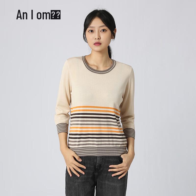 

Anlom Women s Striped Knit Round Neck 3/4 Sleeve Top XL