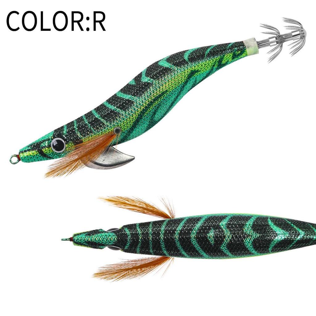 SQUID KING Luminous Wooden Shrimp Squid Hook - Sizes 2.5, 3.0, 3.5 with Rapid Current Lead Head & Rattle for Deep Water.