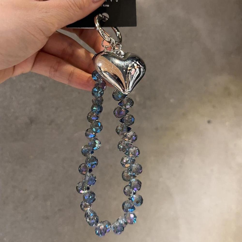 Luxury Bling Crystal Love Heart Pendant Beaded Strap For iPhone Bag Key Bag Girl Phone Chain Bracelet Hanging Ring Cord Jewelry