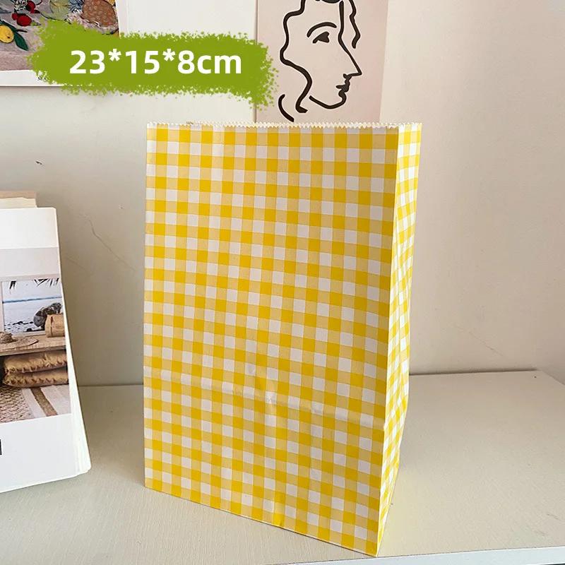 

5/10 шт. красочный клетчатый крафт-бумажный пакет для печенья, конфет, подарочная упаковка, вертикальная сумка для хранения на день рождения, милое украшение своими руками 5PCS жёлтый