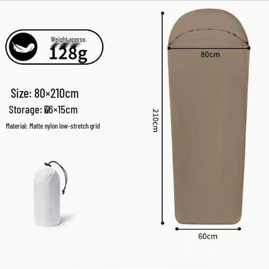 

Stain-Proof Nylon Camping Sleeping Bag Liner, Lightweight & Packable (128g) 128g (180+30) * 60 коричневый