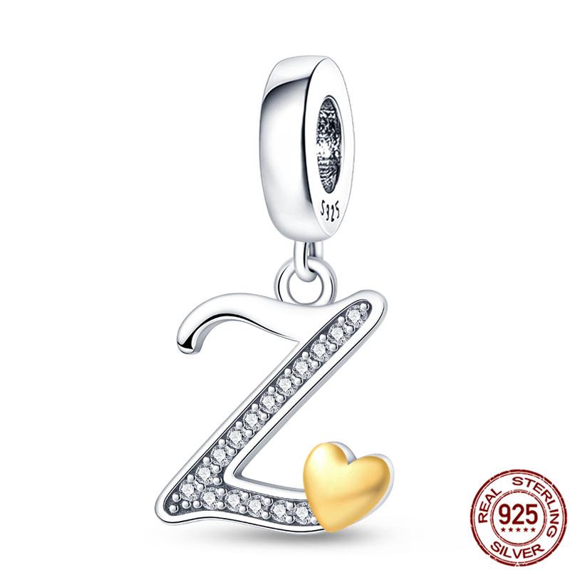Original Design Anhänger Zirkon Herzform 26 englische Buchstaben A-Z Charm Perlen Passend 925 Original Armband Halskette Schmuck