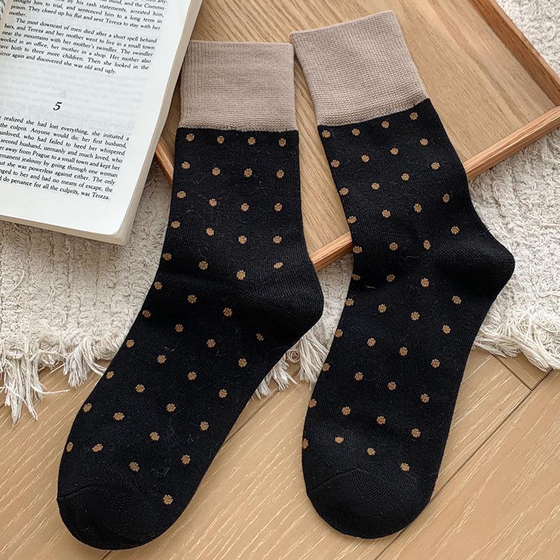Socks Women'S Medium Tube Socks Polka Dots Personalized Contrasting Color Retro Mori Stacking Socks Season College Style Stockings