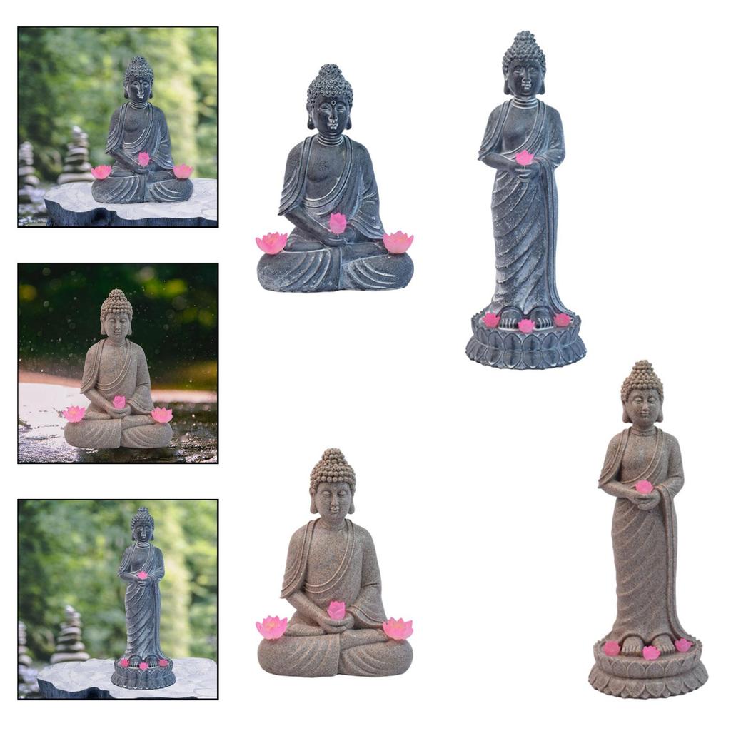Buddha Outdoor Statue Figurine with Solar Lights Landscape Lamp Decorative Modern Ornament for Lawn Patio Outside Courtyard