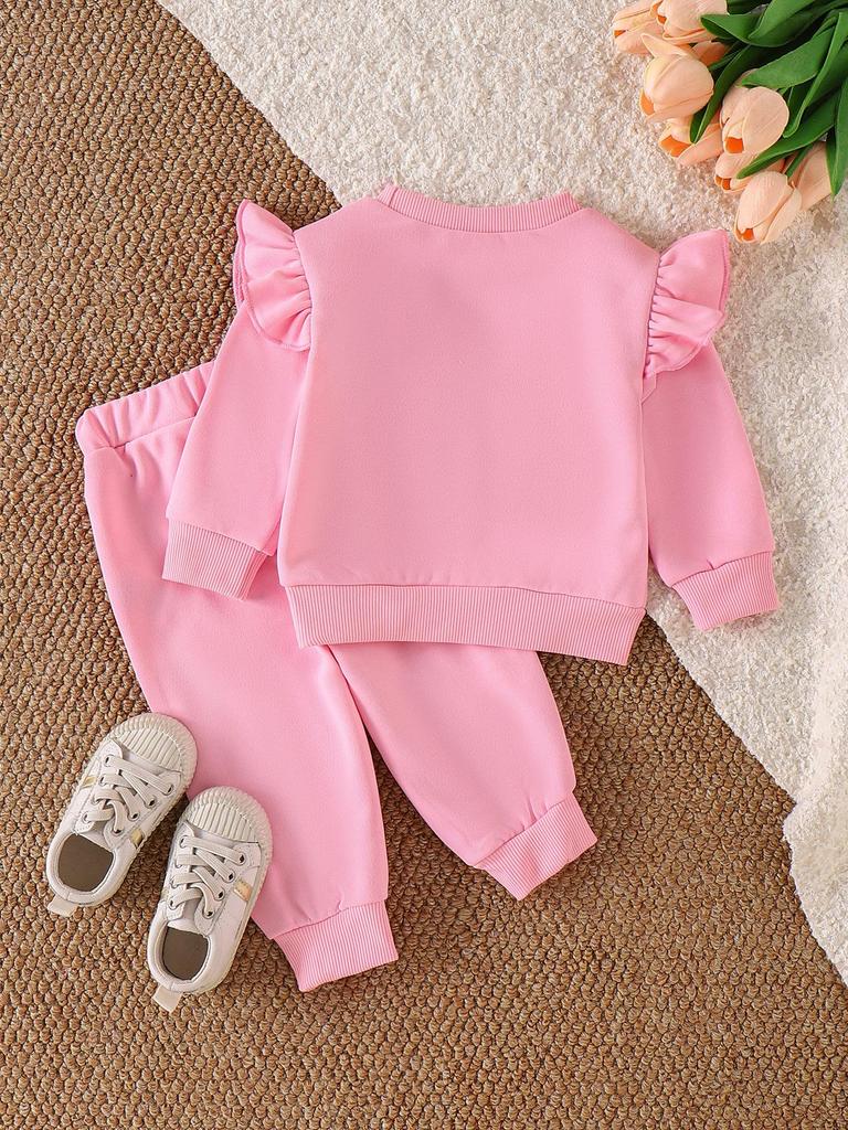 Vinröd Huvtröja med Långa Ärmar och Byxset för Flickor - Europeisk & Amerikansk Stil