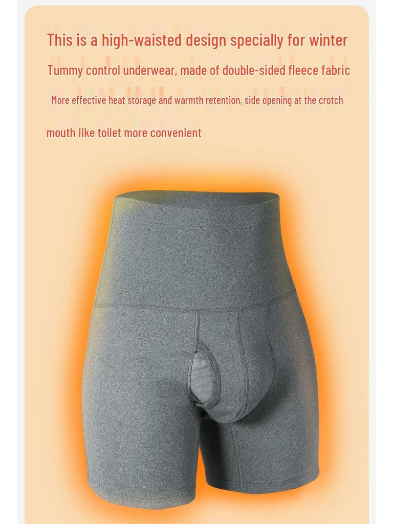 Men's High Waist Tummy Control Plus Size Anti-Chafing Warm Fleece Lined Sport Boxer Shorts