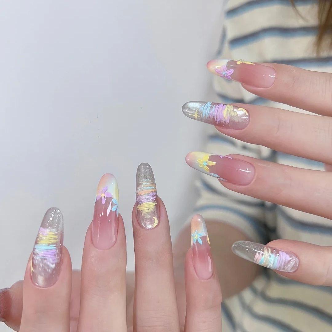 

Dopamine Pink Flower Cat Eye Nail Patches - Handmade Versatile Spring/Summer Manicure XS [10 Pieces]
