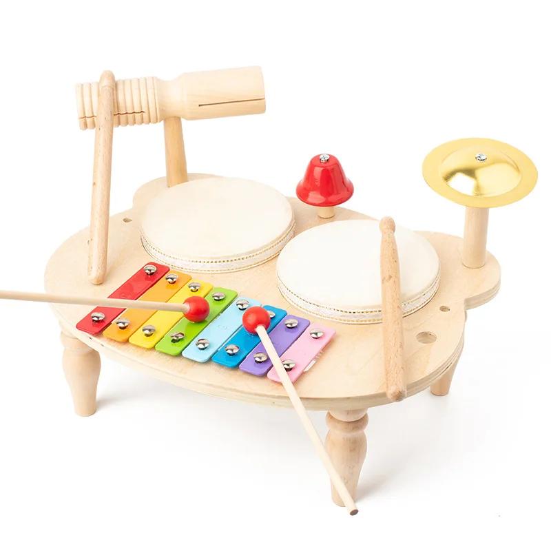 Wooden Music Table Toys for Baby Kids Xylophone Drum Shaker Set Montessori Sensory Educational Toy for 6-18 Months Newborn Gift