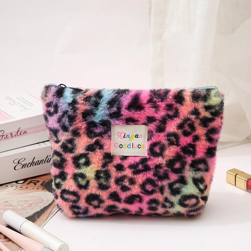Leopard Print Plush Cosmetic Wash Bag and Warm Scarf Set