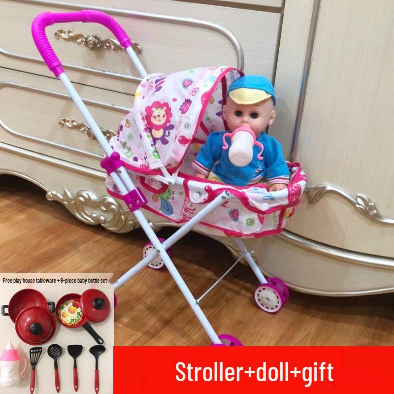 Baby Girl Doll Stroller with Light and Sound - Pretend Play Birthday Gift
