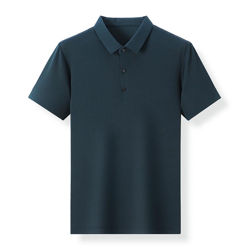 

Men s Summer Short-Sleeve Embossed Jacquard Lapel T-Shirt - Spandex Fit 3XL