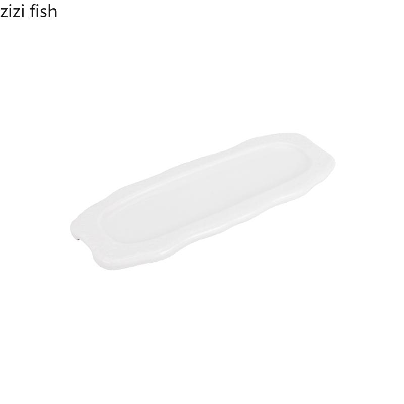 Pure White Ceramic Long Strip Plate Irregular Sushi Plate Dessert Plate Snack Plates Molecular Cooking Specialty Tableware