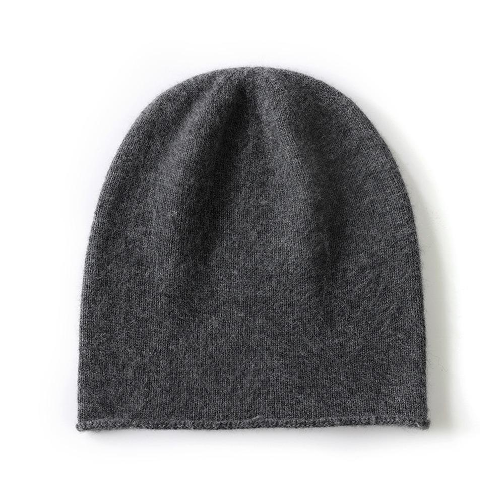 Lässige Kaschmir Kaschmir Strickmütze Einfarbige Unisex Beanie Mütze Aufgerollter Rand Ohrenschützer Mütze