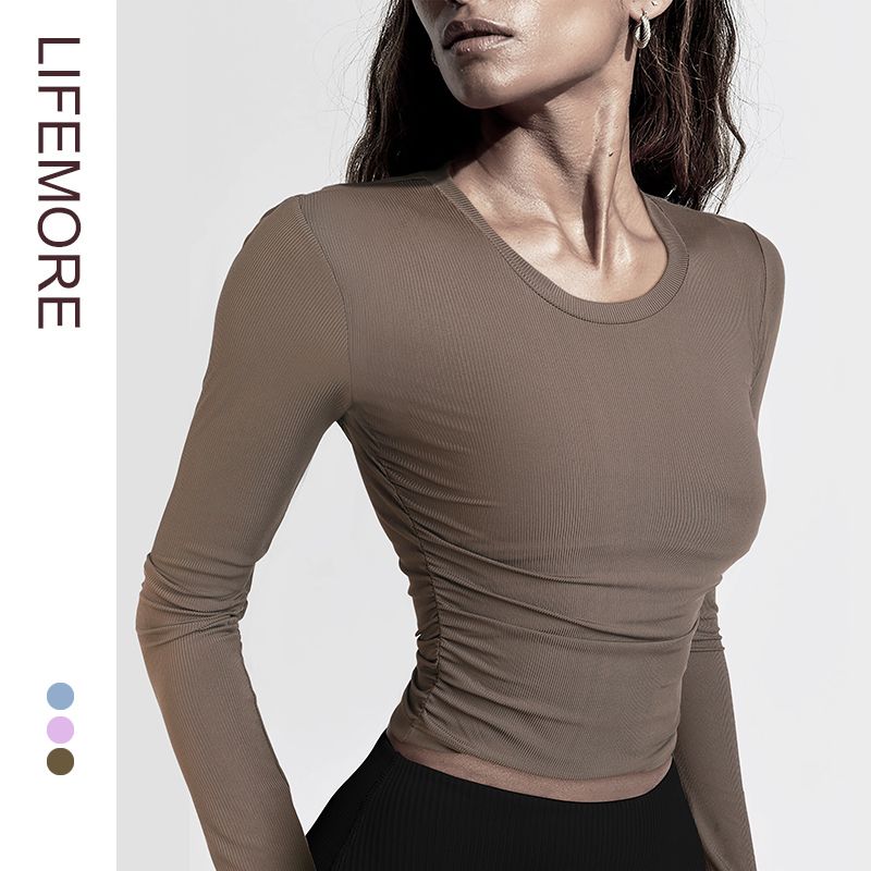 

Supaitao Waist-Controlled Slimming Long Sleeve Women s Spring and Autumn Yoga Clothes Dai Brown S