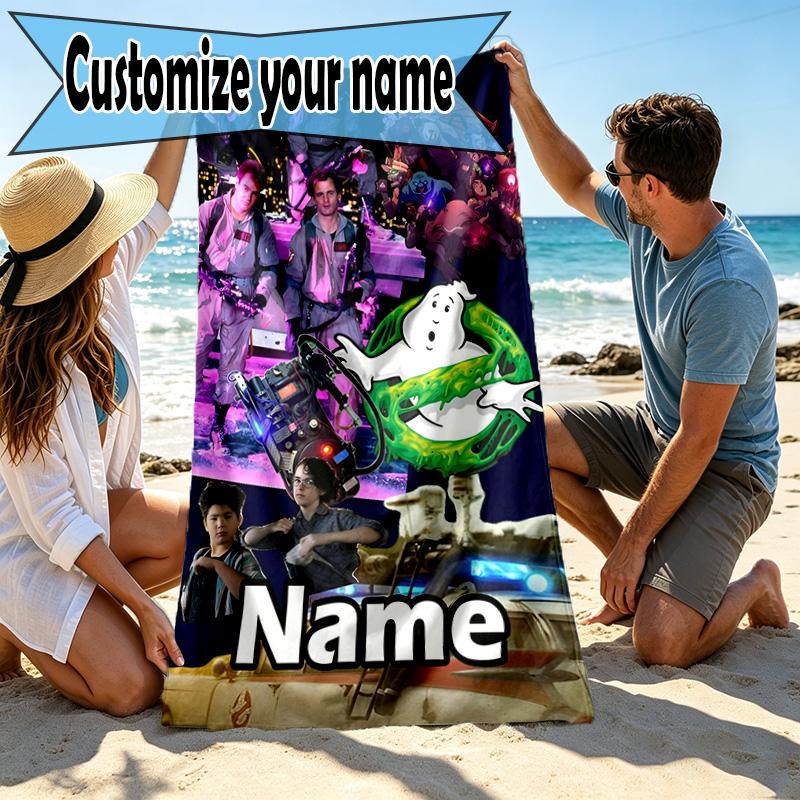 Custom Name Personalized Ghostbusters Print Beach Towel, for Trip Camping Beach Party Home Decor, Birthday Gift for Family & Friends