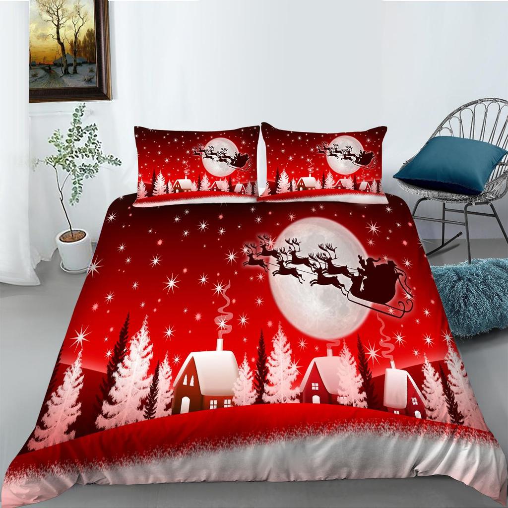 3D Christmas Bedding Set, New Year Atmosphere Decoration, Quilt Covers, Pillowcases, 2/3 Pieces, New Year Room, Soft Zippered Bedroom Decoration